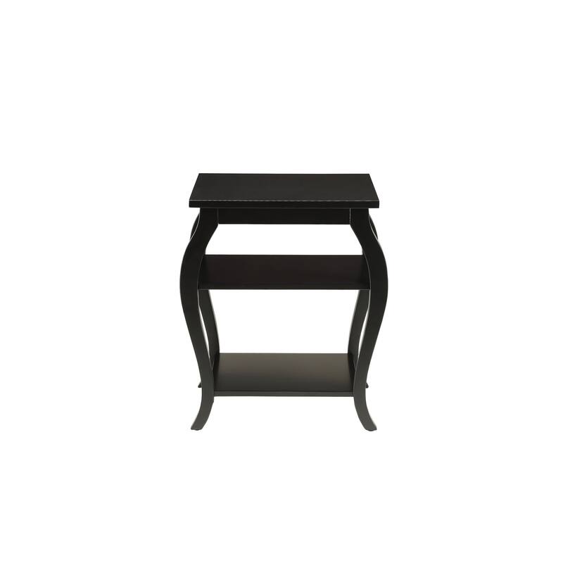 HomeRoots 23" Black Wood Bow Leg End Table With Two Shelves - 20" W x 18" D x 23" H