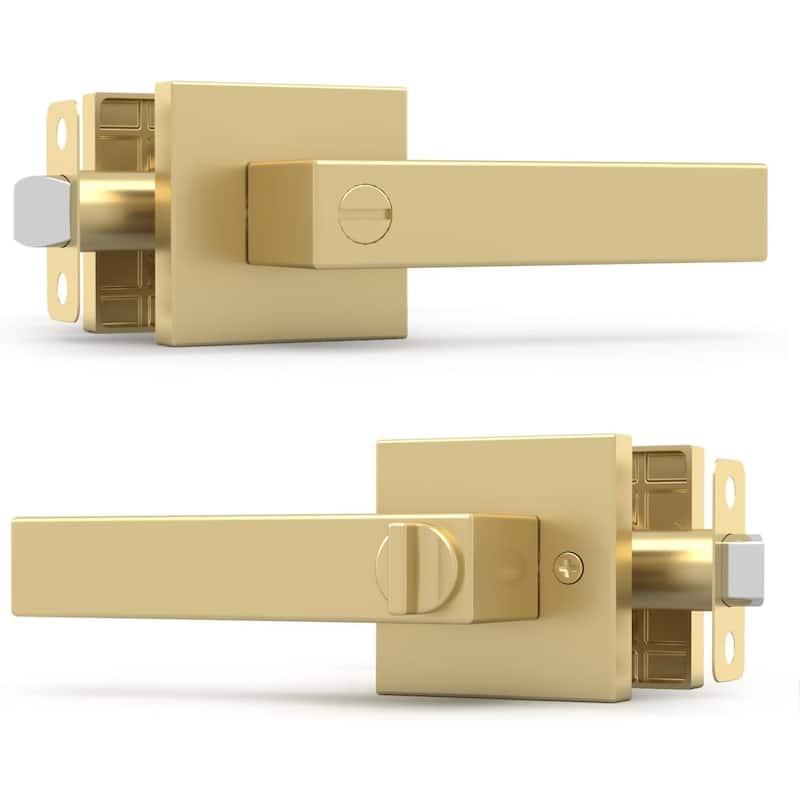 Mega Handles ROBELL Privacy Lever Door Handle, Modern Square Design, keyless door lock, Bathroom Interior Lock, Easy Install - Satin Brass