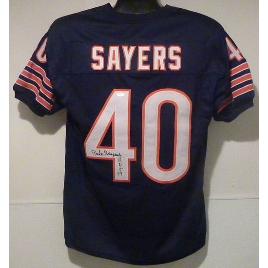 Gale Sayers Autographed Chicago Bears Custom Size XL Blue Jersey HOF 77 JSA