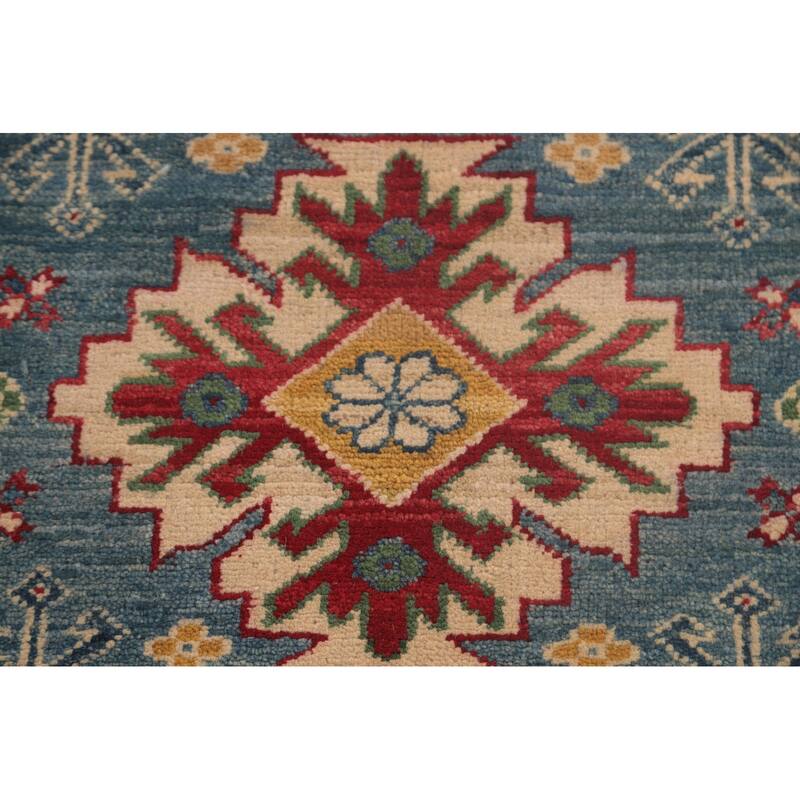 Light Blue Kazak Oriental Foyer Rug Hand-Knotted Wool Carpet - 2'10" x 4'1"
