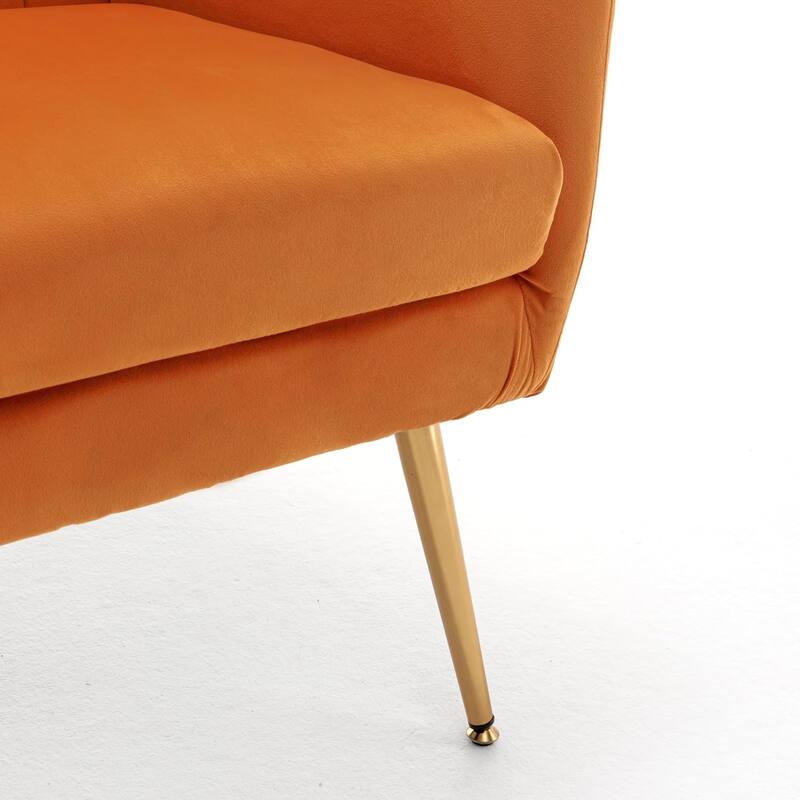 Modern Chic Mid-Century Velvet Accent Armchair Button-Tufted Wingback Design with Gold Flared Legs