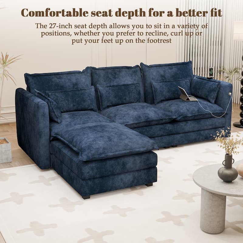 Modular Sectional Sofa L Shaped Couch, 3/4 Seat Sofa Set with Ottoman, Chenille Fabric