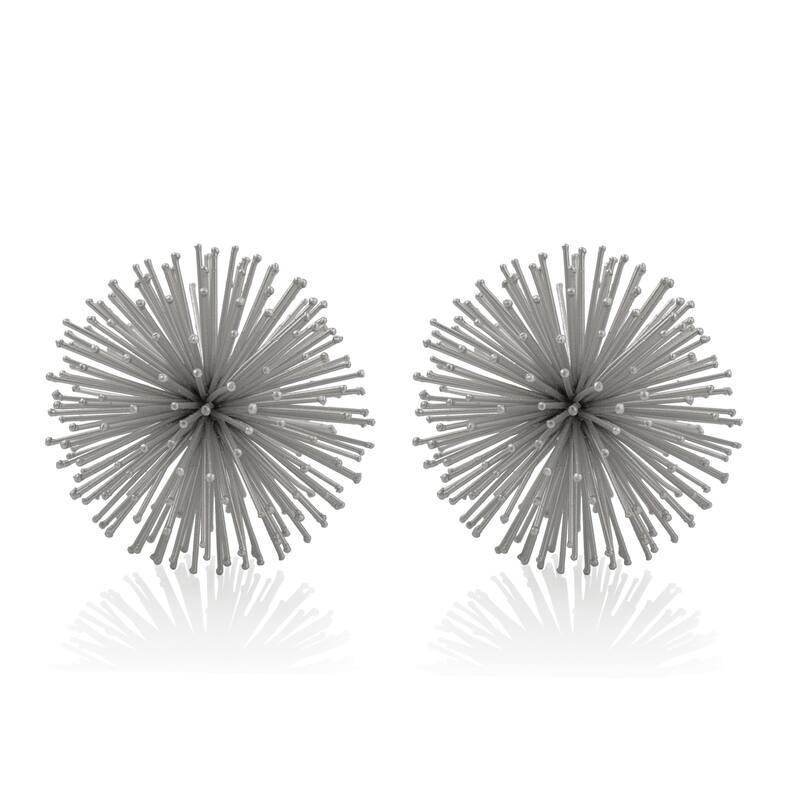 HomeRoots Set of Two Silver Iron Decorative Spiky Sphere Tabletop Sculpture - 4' X '4' X '4