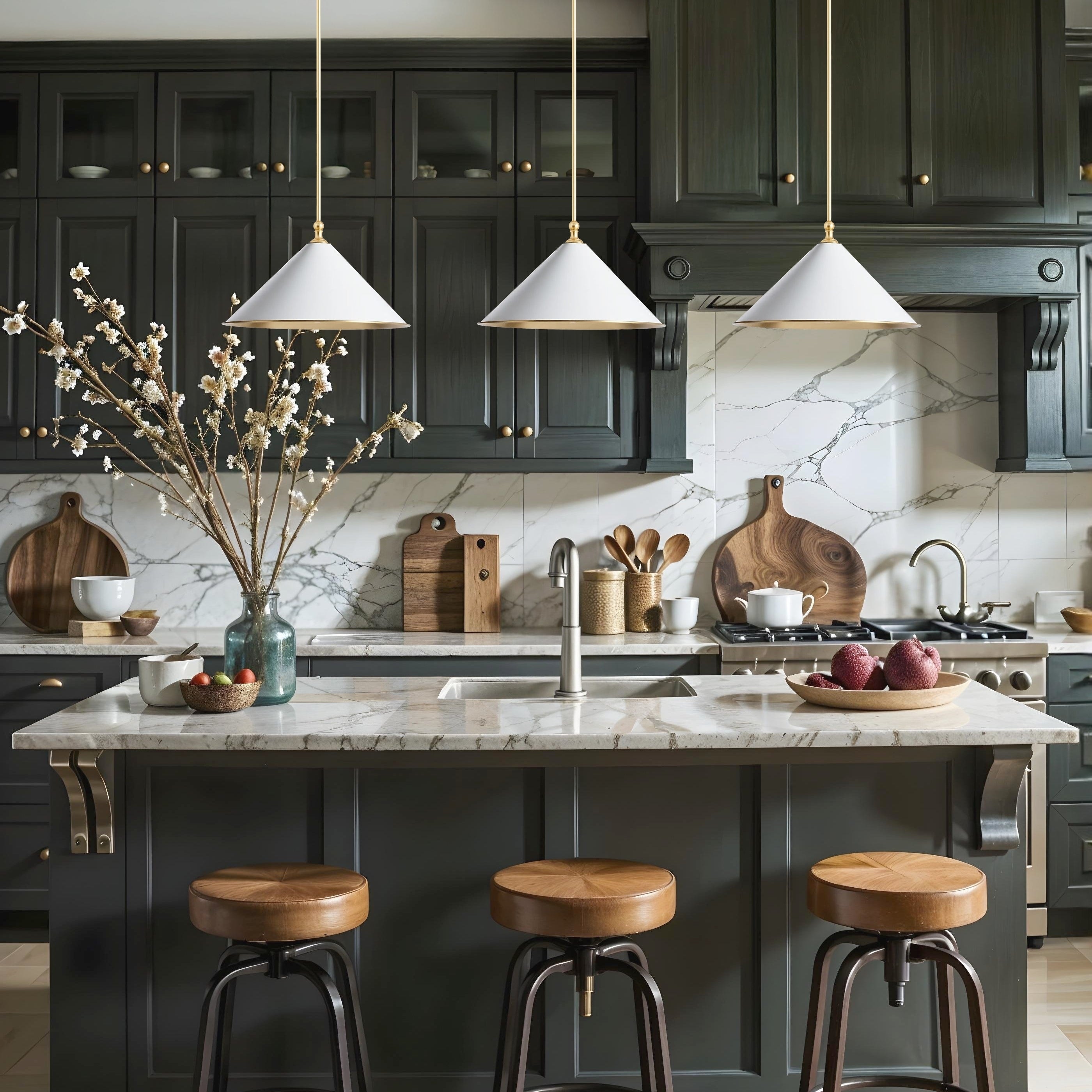 Giza Modern Pendant Light - Metal & Gold, White Cone Light Fixture For Mid-Century, Modern, Contemporary Room Decor