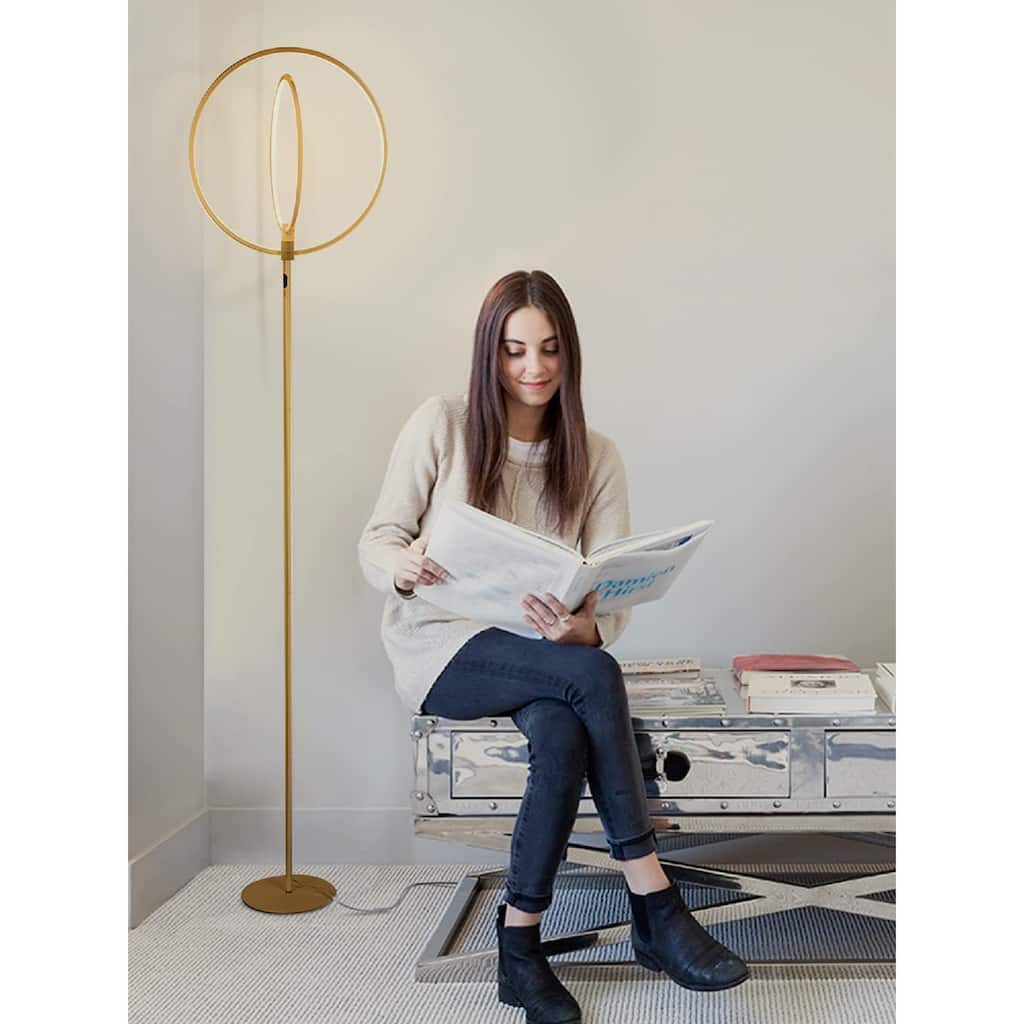 Brightech Eclipse 79 in. Antique Brass Industrial 2-Light 3-Way Dimming LED Floor Lamp with 2 Height Adjustable Heads
