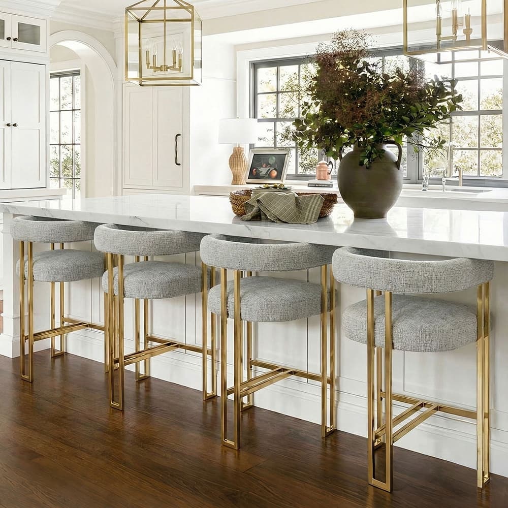 25" Seat Height Upholstered Chenille Gold Matel Counter Stool