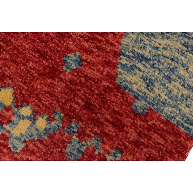 Contemporary Balochi Proctor Red/Blue Hand Knotted Wool Rug - 3'0'' x 4'11''