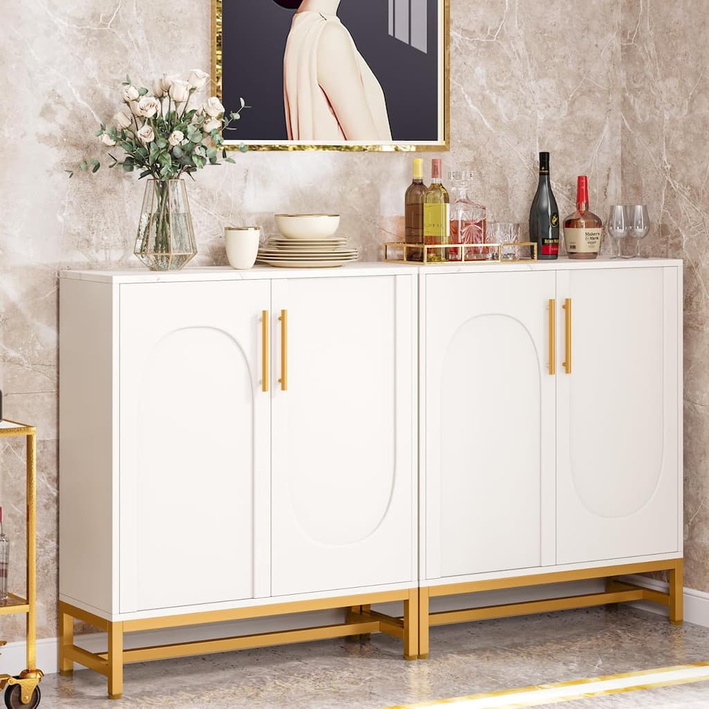 Modern Sideboard Buffet Cabinet Faux Marble with Adjustable Shelf, Storage Cabinet for Living Room/Kitchen/Dining Room/Hallway