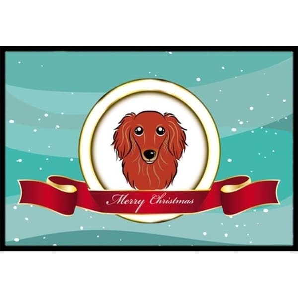 Carolines Treasures BB1524JMAT Longhair Red Dachshund Merry Christmas Indoor & Outdoor Mat 24 x 36 in.