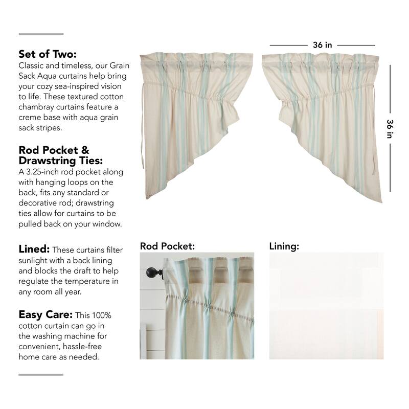 Grain Sack Aqua Prairie Swag Set of 2 36x36x18