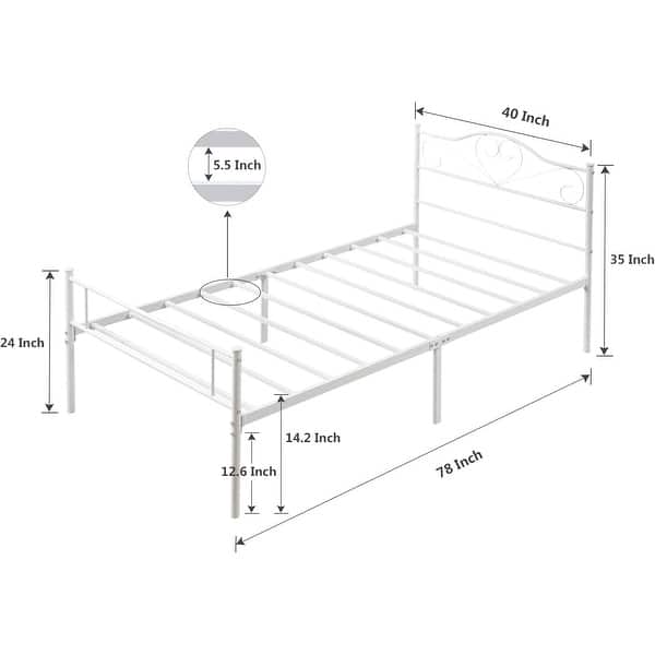 dimension image slide 3 of 4, VECELO Twin Size Metal Bed Frame Set of 2 Victorian Style Kids Beds with Heart Pattern Headboard No Box Spring Needed
