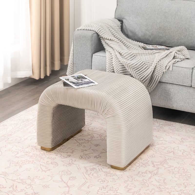 Adeco Arched Ottoman Bench with Pleated Design