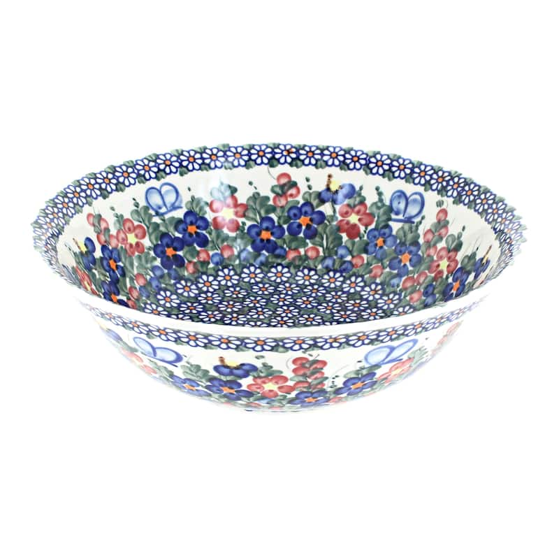 Blue Rose Polish Pottery 204 Vena Large Serving Bowl - Garden Butterfly