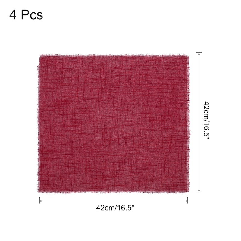 4pcs Cloth Napkins 16.5x16.5 Inches Cotton Linen Napkins with Fringe - Wine Red