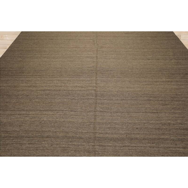 10'1''x13'10'' Hand Woven Wool Taupe Kilim Modern Flatweave Rug - 10' 1'' x 13' 10''