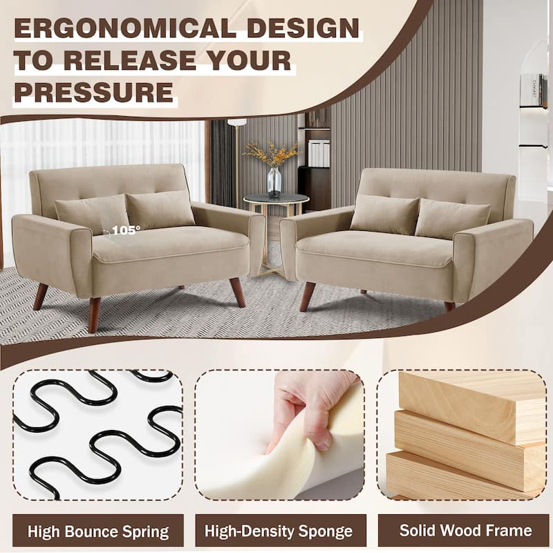 48.82" Small Tufted Loveseat Sofa 2 Set with Tapered Wood Legs