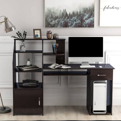 Multi Functions Computer Desk , Equipped with a Cabinet , Many Bookshelves , Drawer and HostStorage