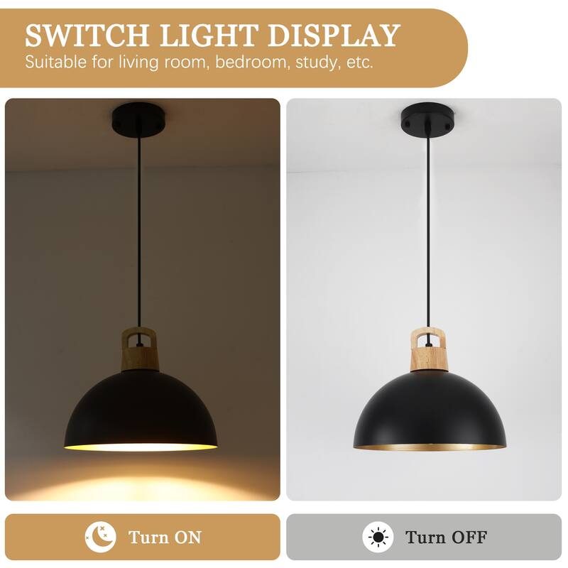 1-Light Rustic Hanging Pendant Light with Metal Shaded for Kitchen Island