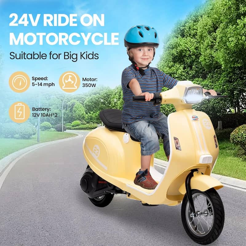 Electric Motorcycle for Big Kids, 24V 350W Kids Ride on Moped