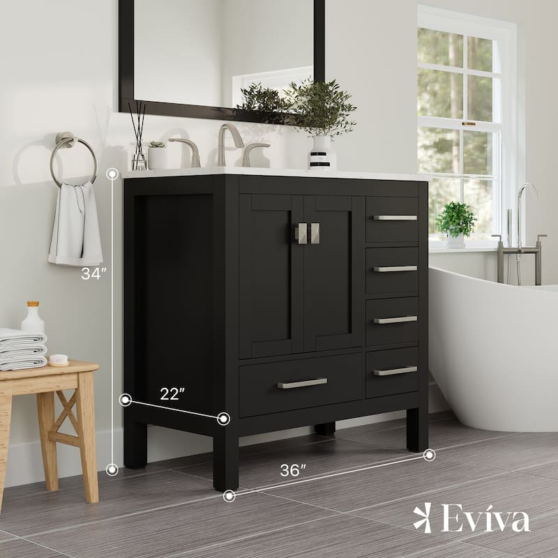 Eviva Aberdeen 36"W Espresso Bath Vanity with WH Carrara Quartz Top