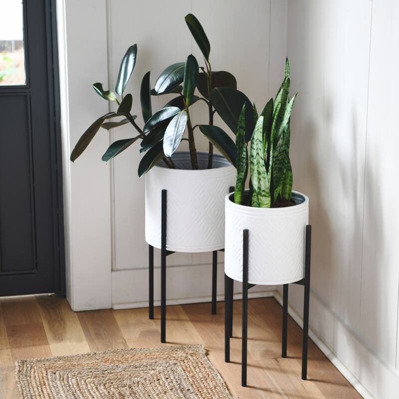 Embossed Metal Planters with Stand