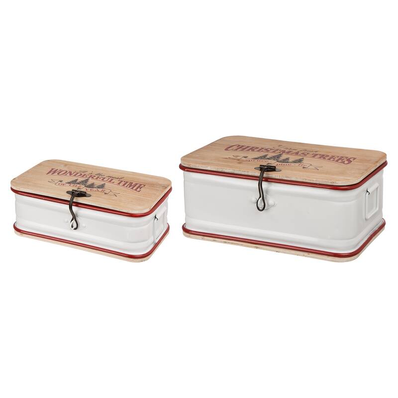 Glitzhome Set of 2 Farmhouse Metal Box Organizer Storage Chests