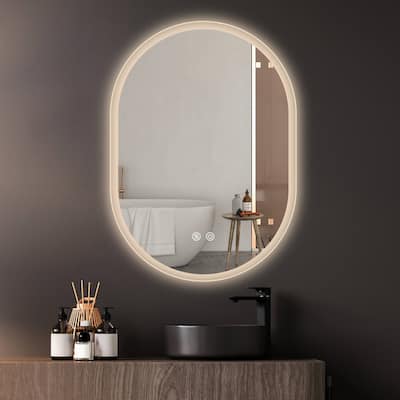 ZEAFIVE LED Oval Frameless Bathroom Wall Mirror with Anti-Fog and 3 Dimmable Backlit