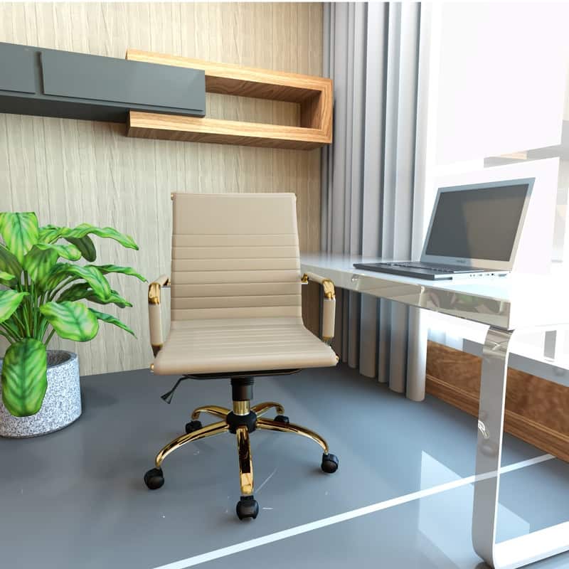 Harris Modern Gold Frame Leather Office Chair with Padded Seat, Adjustable Height, 360° Swivel, and Smooth Rolling Casters