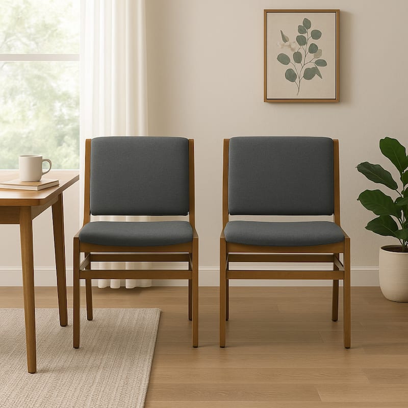 Rini Dining Side Chair Set of 2, Straight Wood Legs, Dark Gray Fabric