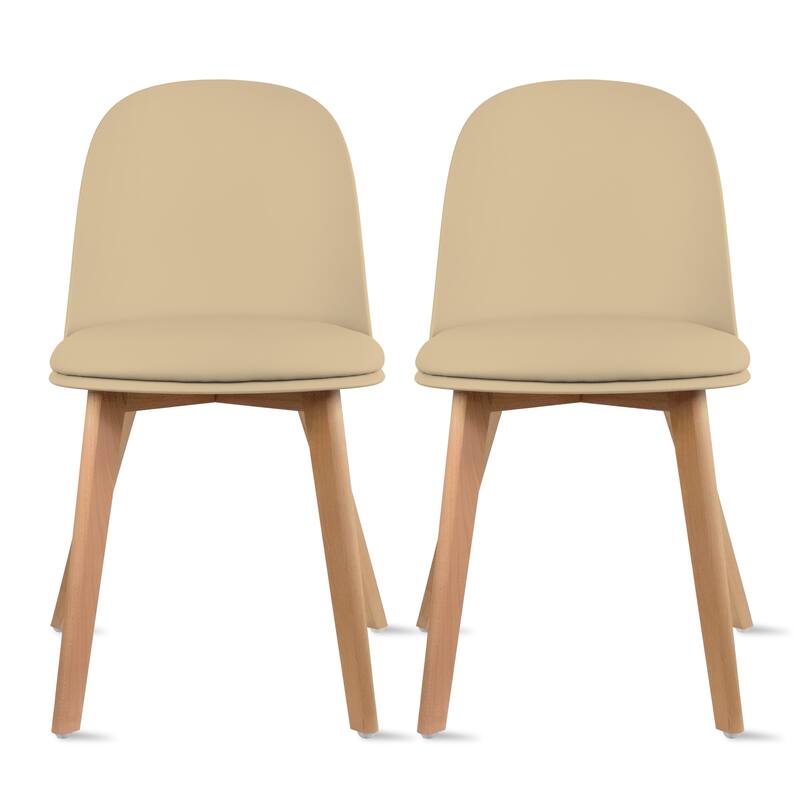 Set of 2 Modern Plastic Side Chairs with Wire Chrome Legs Ergonomic Dining Chairs for Kitchen, Dining Room, Office & Living Room - Cushion Beige