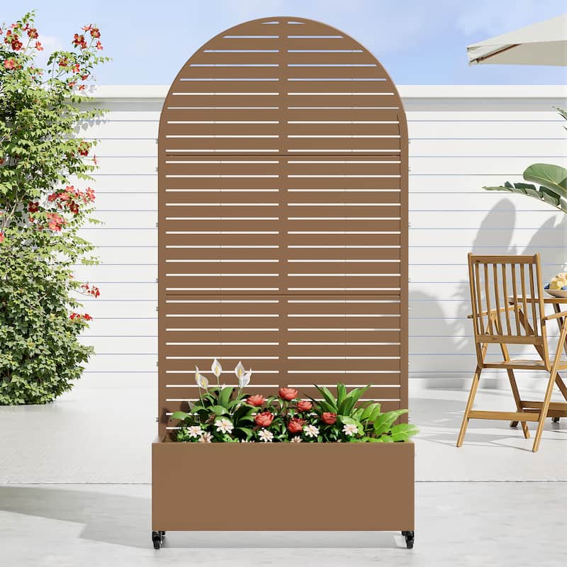 Metal Movable Planter Box with Trellis Privacy Screen Planter Box with Lockable Wheels