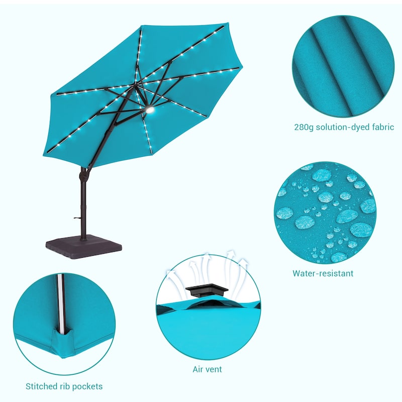 Bonosuki 11Ft Aluminum LED Cantilever Patio Umbrella with Base for Patio Deck Garden