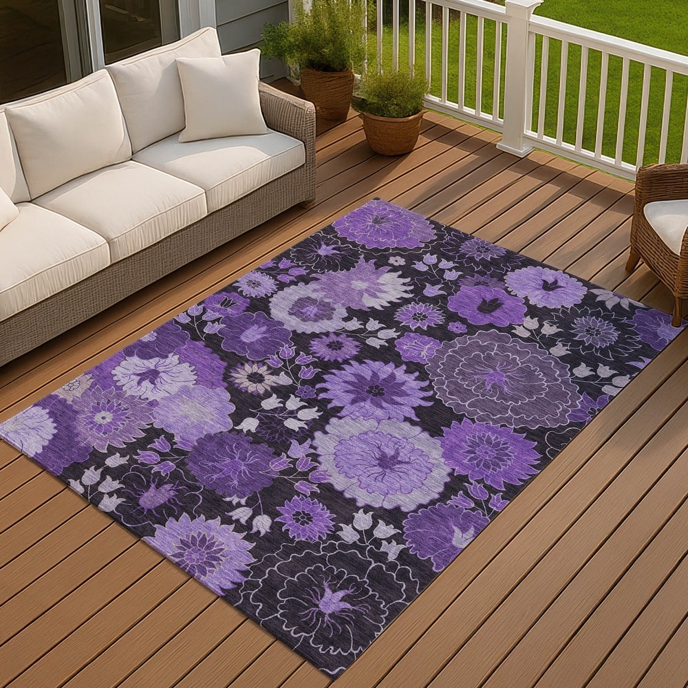 Machine Washable Indoor/ Outdoor Modern Floral Chantille Rug