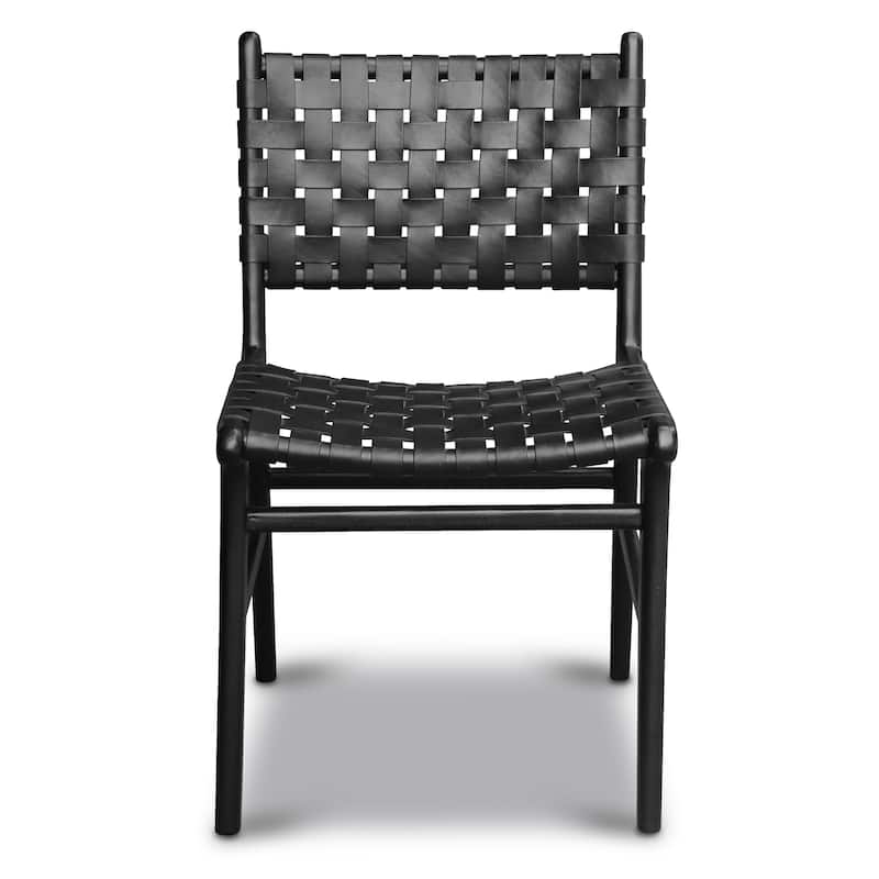 Poly and Bark Banda Teak & Leather Dining Chair - Solid Teak Wood Frame - Havana Black