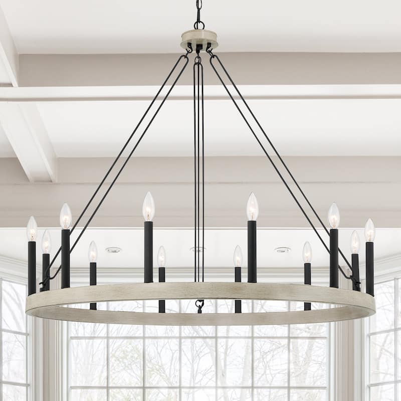 Update 12-light 40In Modern Farmhouse Wagon Wheel Chandelier - N/A