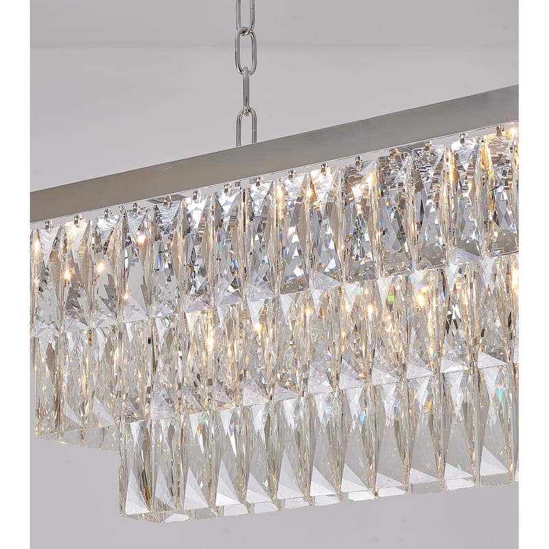 12-Light Chrome Metal Chandelier With Clear Crystal