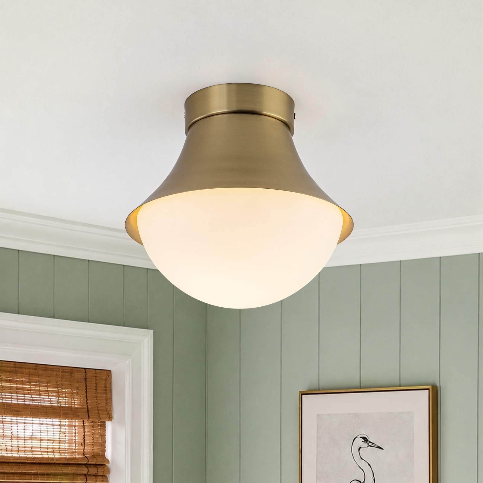 Contemporary 1-Light Flush Mount Ceiling Light with Opal Glass Shape