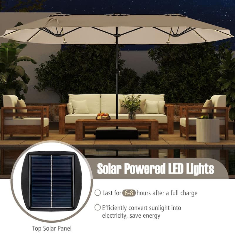 Extra Large 15.5 Feet Double-Sided Patio Umbrella with Solar LED Lights and Crank Outdoor Shade (Umbrella Only)