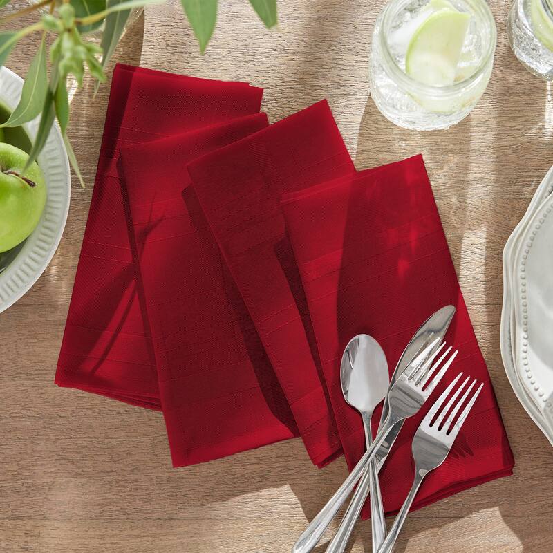 Elrene Elegance Plaid Damask Fabric Set of 4 Napkins - 17" w x 17" l - poinsettia red