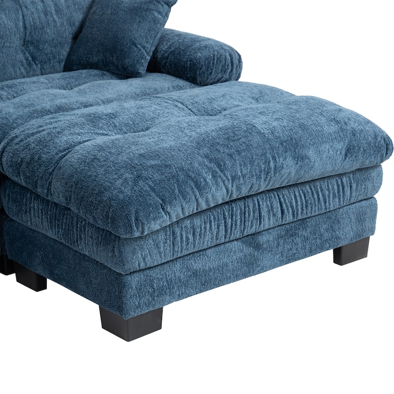 120.87" Chenille L-Shaped Sectional Sofa with Reversible Design, and 3-Seat Sleeper & Ottoman - Dual-Layer Cushion
