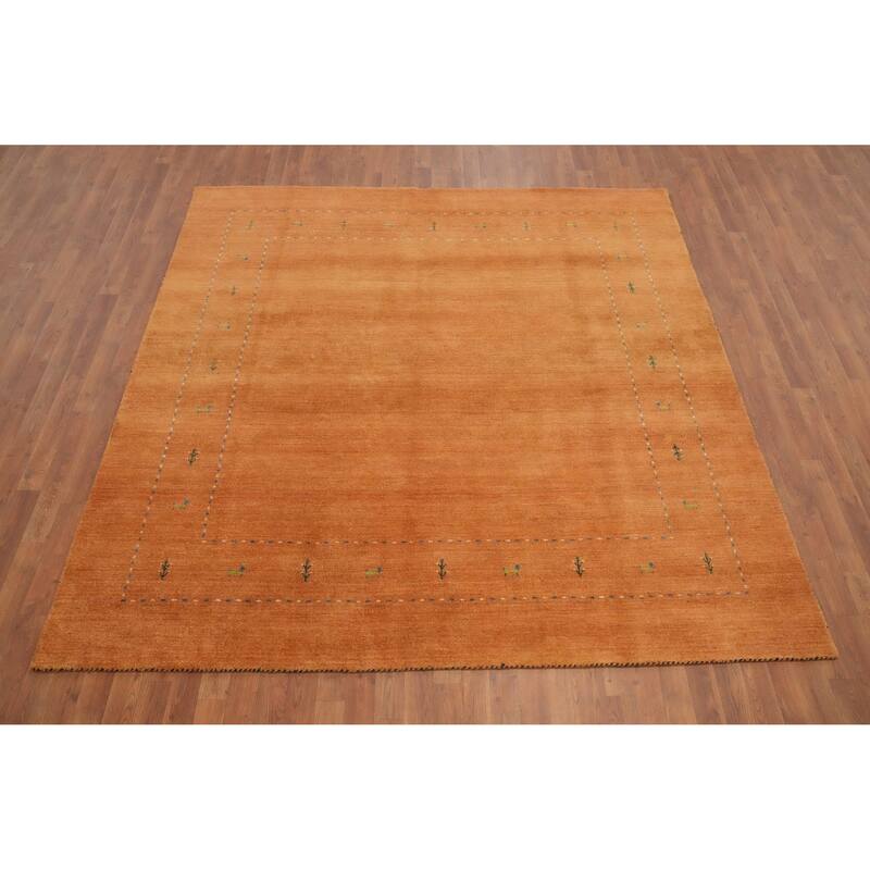 Hand Knotted Oriental 100% Wool Carpet Tribal Animal Pictorial Oranges & Rust Gabbeh Area Rug - 7' 11'' X 7' 9''