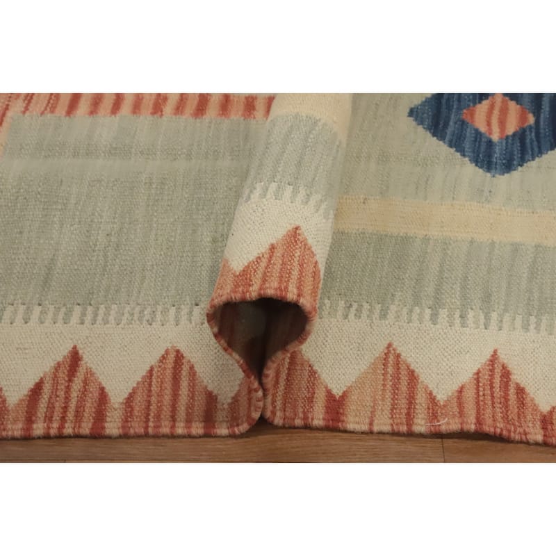 Hand Woven Southwestern Wool Blue Geometric Area Rug - 13' 0'' X 9' 9''