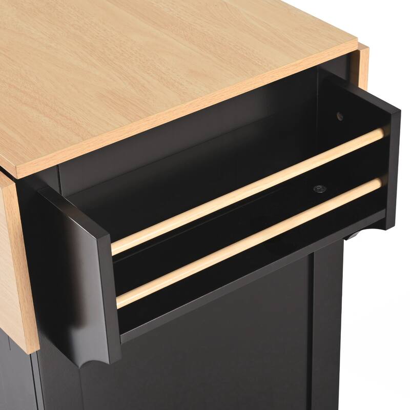 Rolling Kitchen Cart on 5 Wheels with Power Outlet, Folding Storage Dining Table with Spice & Towel Rack