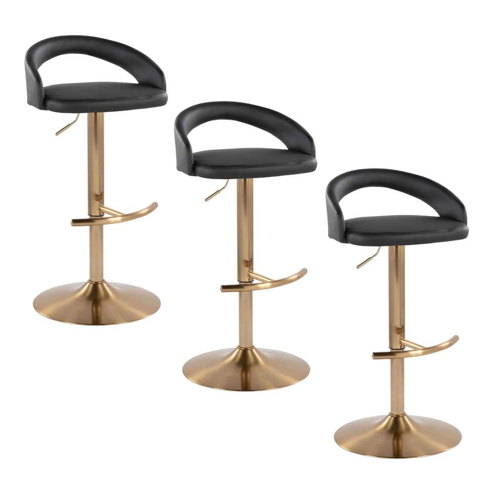 Grotto Upholstered Adjustable Barstool with Gold Metal - Set Of 3