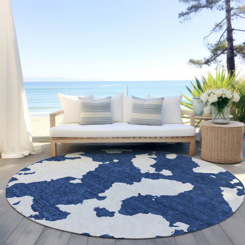 Machine Washable Indoor/ Outdoor Contemporary Abstract Chantille Rug - Navy - 8' x 8'