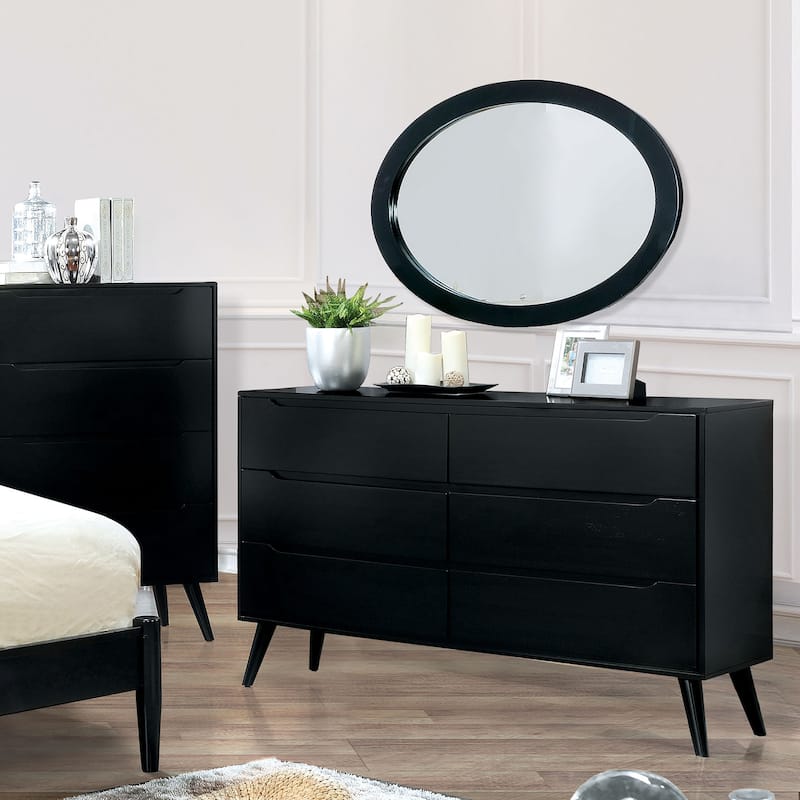 Fopp Mid-Century Modern Solid Wood 6-Drawer 2-Piece Dresser and Oval Mirror Set by Furniture of America