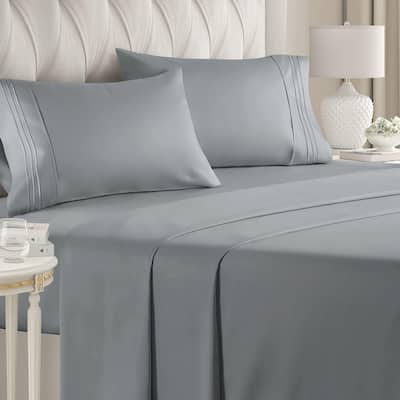 CGK Linens 4 Piece Solid Microfiber Deep Pocket Soft Bed Sheet Set
