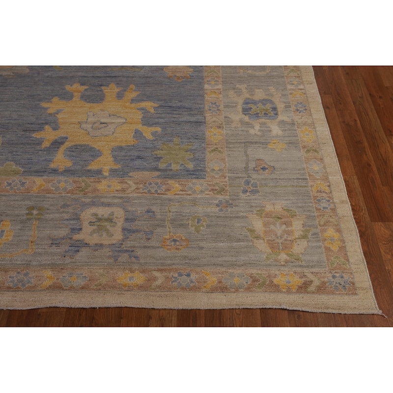 Blue Vegetable Dye Oushak Turkish Area Rug Hand-Knotted Wool Carpet - 9'6"x 12'1"