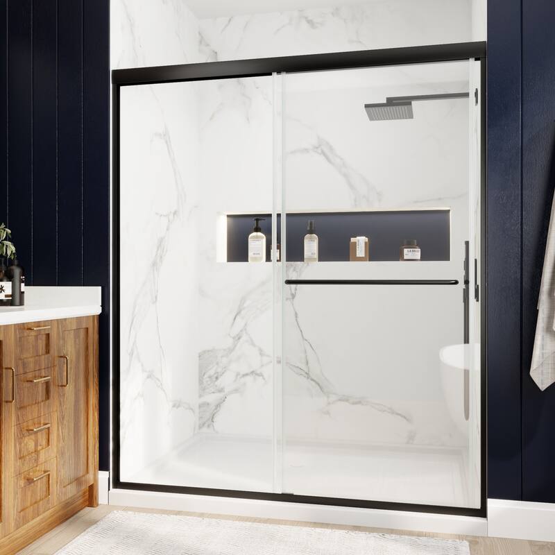 Modland 56-60"x70'' Adjustable Double Sliding Shower Door, 1/4" ANSI Glass with Nano Coating, Framed Bypass Enclosure