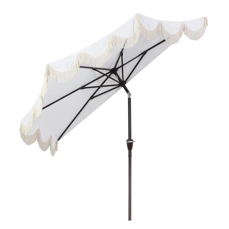 9ft Half Market Umbrella, Scalloped, Crank, Tilt, UV, by JONATHAN Y